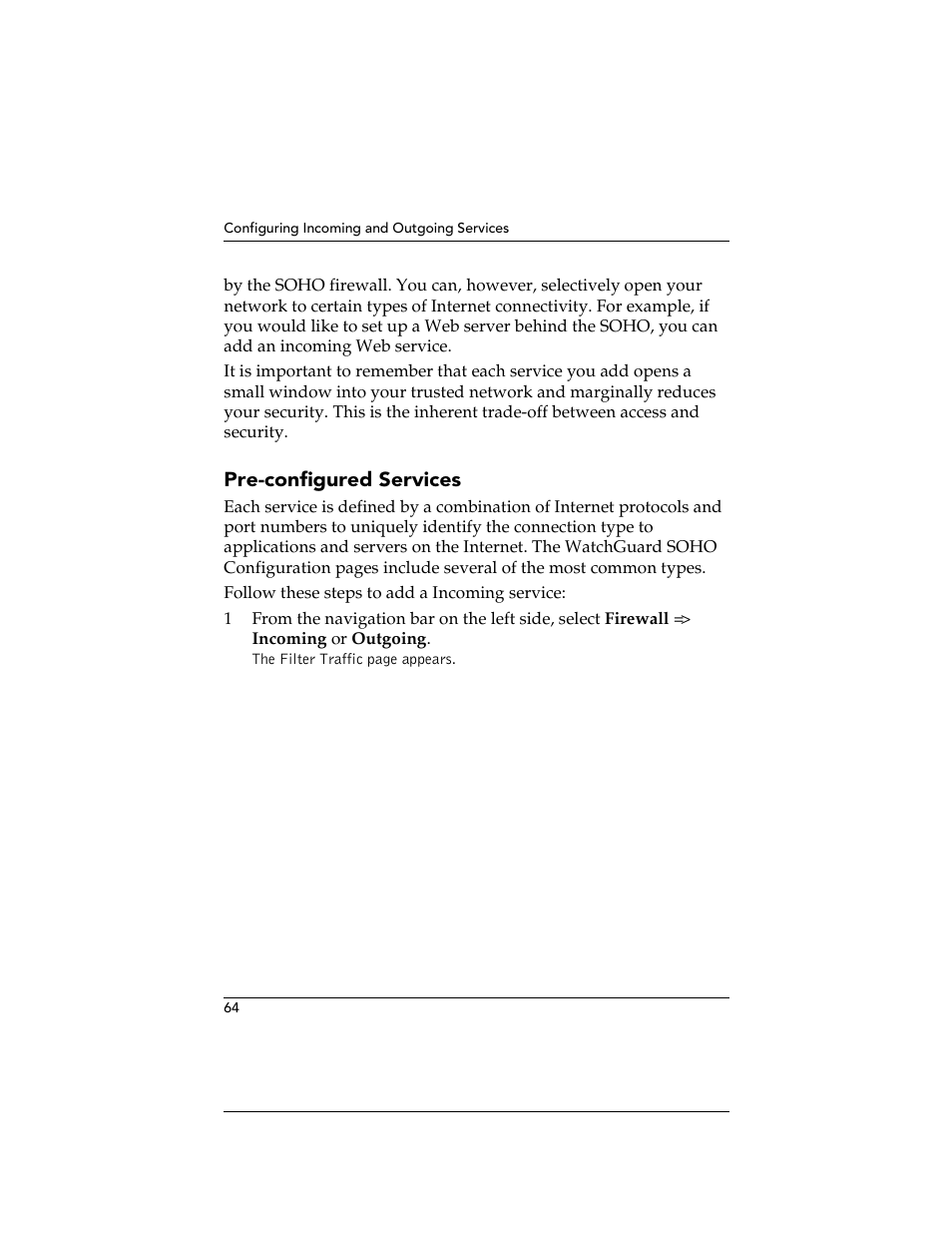Pre-configured services | WatchGuard Technologies SOHO User Manual | Page 64 / 118