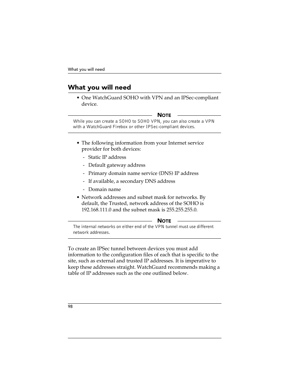 What you will need | WatchGuard Technologies SOHO User Manual | Page 98 / 118