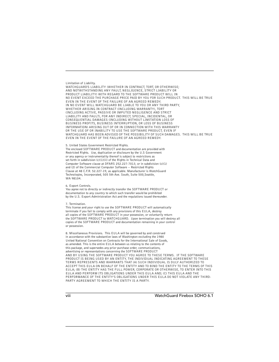 Viii watchguard firebox soho 6.1 | WatchGuard Technologies WatchGuard Firebox SOHO 6 User Manual | Page 8 / 140
