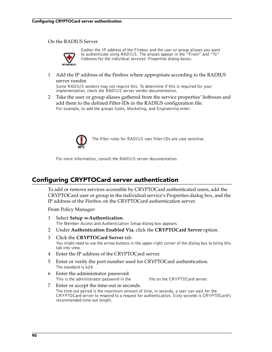 Configuring cryptocard server authentication | WatchGuard Technologies FireboxTM System 4.6 User Manual | Page 100 / 170