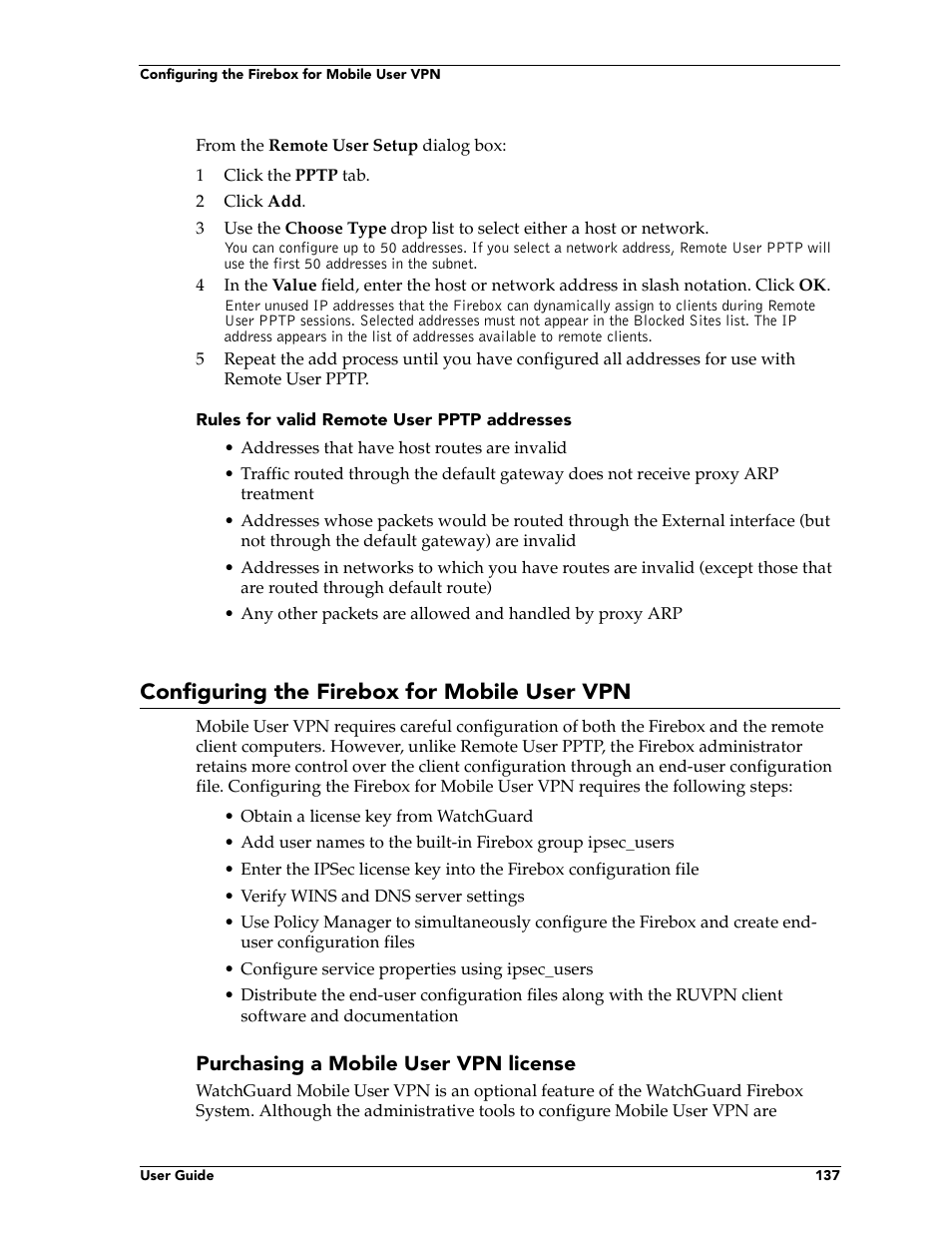 Configuring the firebox for mobile user vpn | WatchGuard Technologies FireboxTM System 4.6 User Manual | Page 147 / 170
