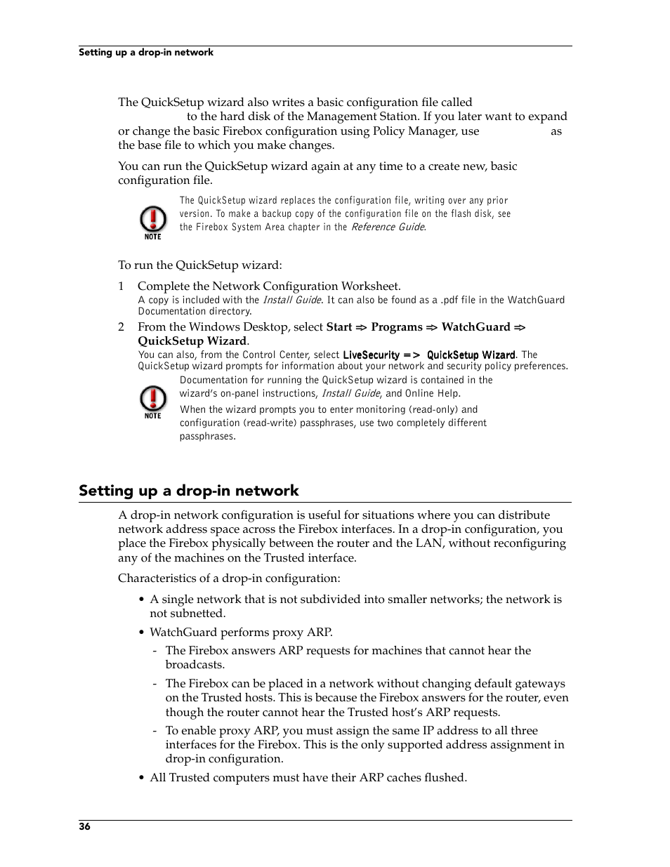 Setting up a drop-in network | WatchGuard Technologies FireboxTM System 4.6 User Manual | Page 46 / 170