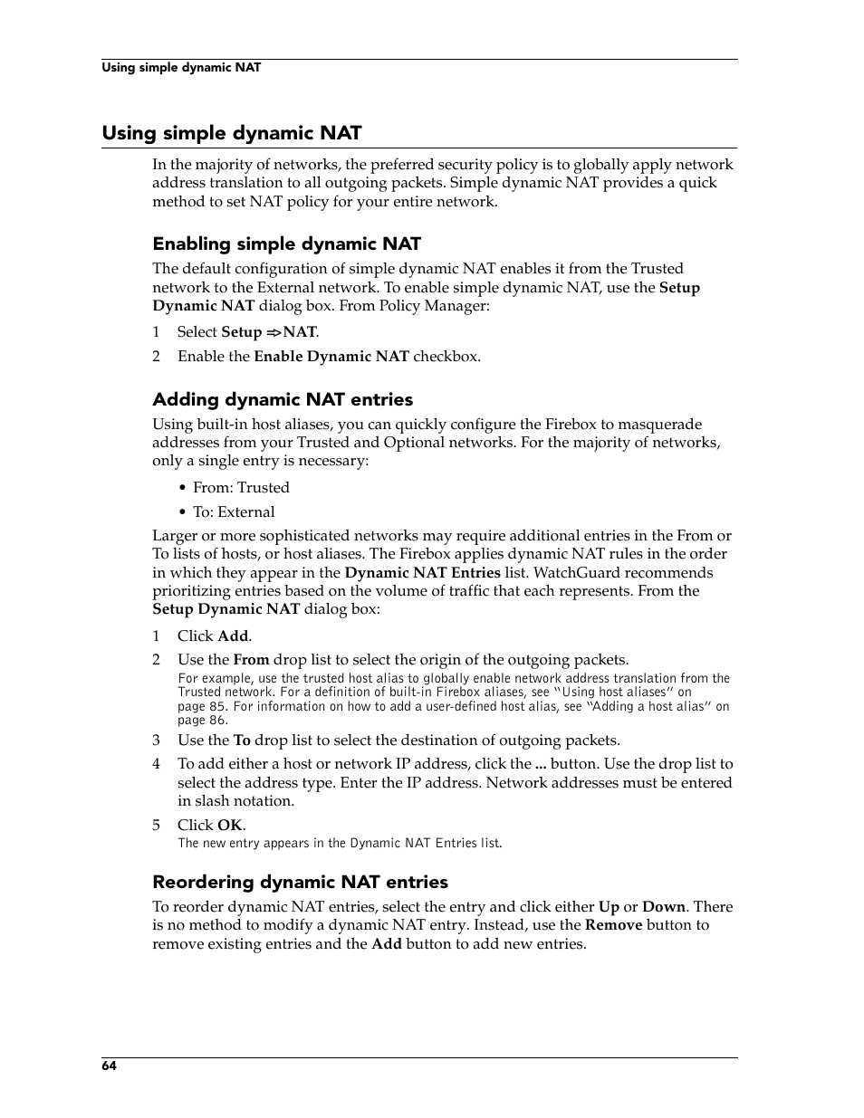 Using simple dynamic nat | WatchGuard Technologies FireboxTM System 4.6 User Manual | Page 74 / 170