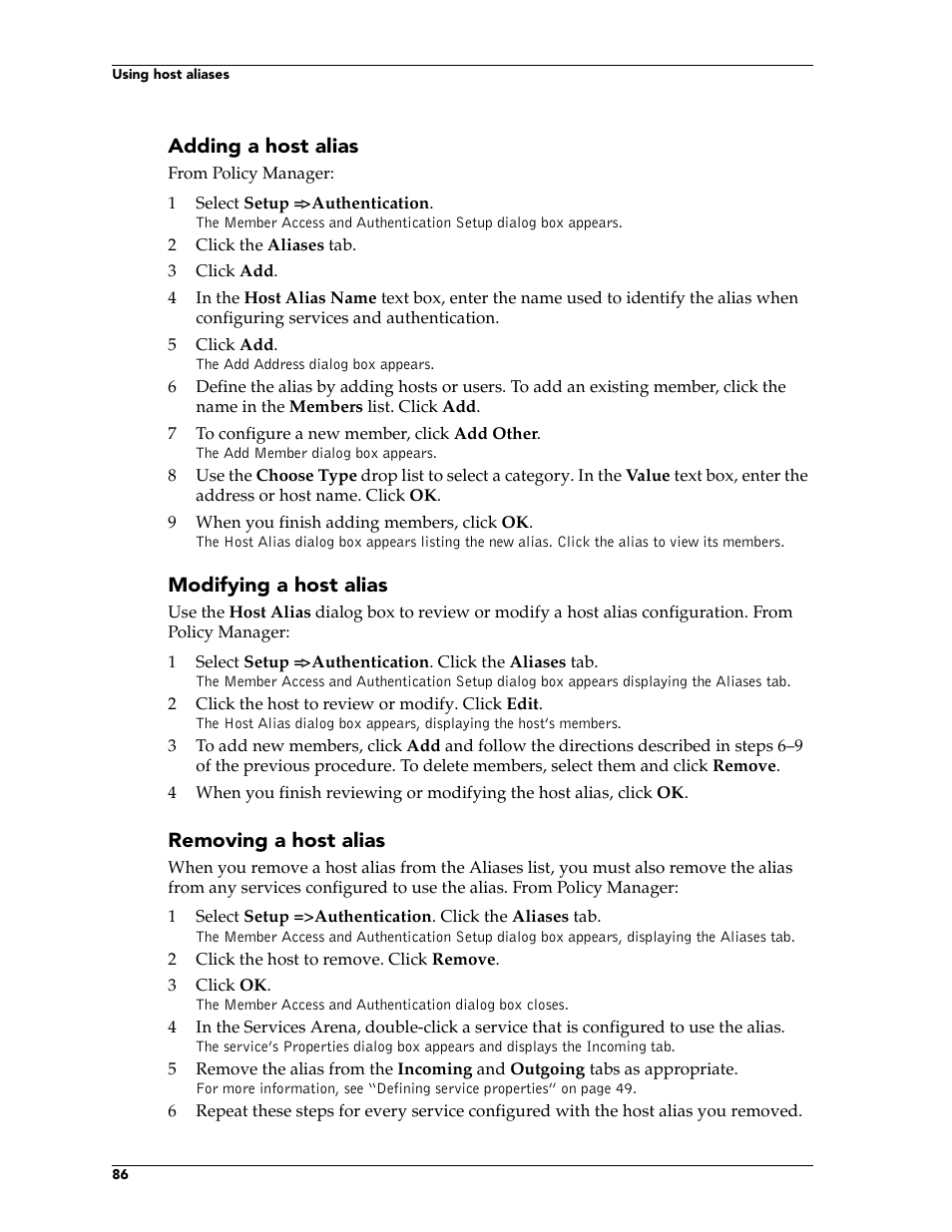 Ee “adding a host alias” on | WatchGuard Technologies FireboxTM System 4.6 User Manual | Page 96 / 170