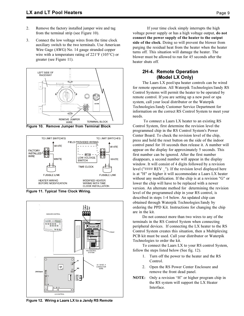 Lx and lt pool heaters, 2h-4. remote operation (model lx only) | Waterpik Technologies pool/spa heater User Manual | Page 11 / 32