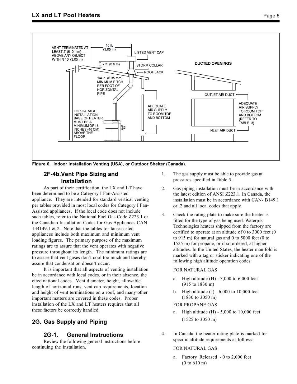 Lx and lt pool heaters, 2f-4b.vent pipe sizing and installation | Waterpik Technologies pool/spa heater User Manual | Page 7 / 32