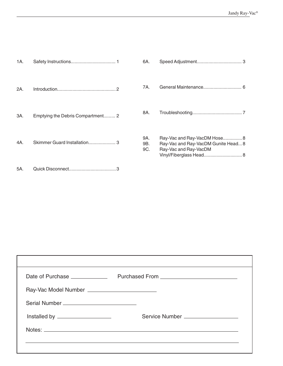 Waterpik Technologies JANDY RAY-VAC H0555100 User Manual | Page 2 / 16