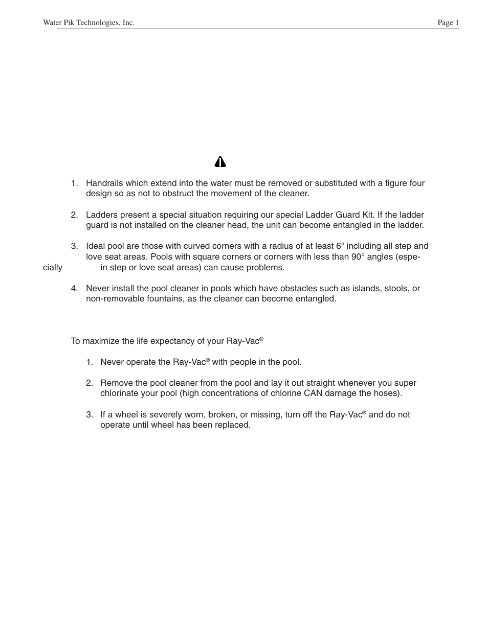 Waterpik Technologies JANDY RAY-VAC H0555100 User Manual | Page 3 / 16