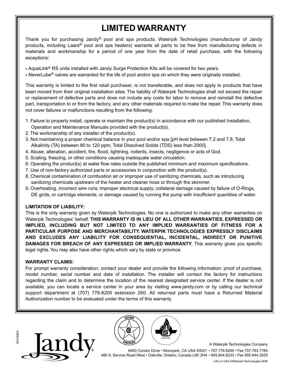 Limited warranty | Waterpik Technologies LD User Manual | Page 28 / 28