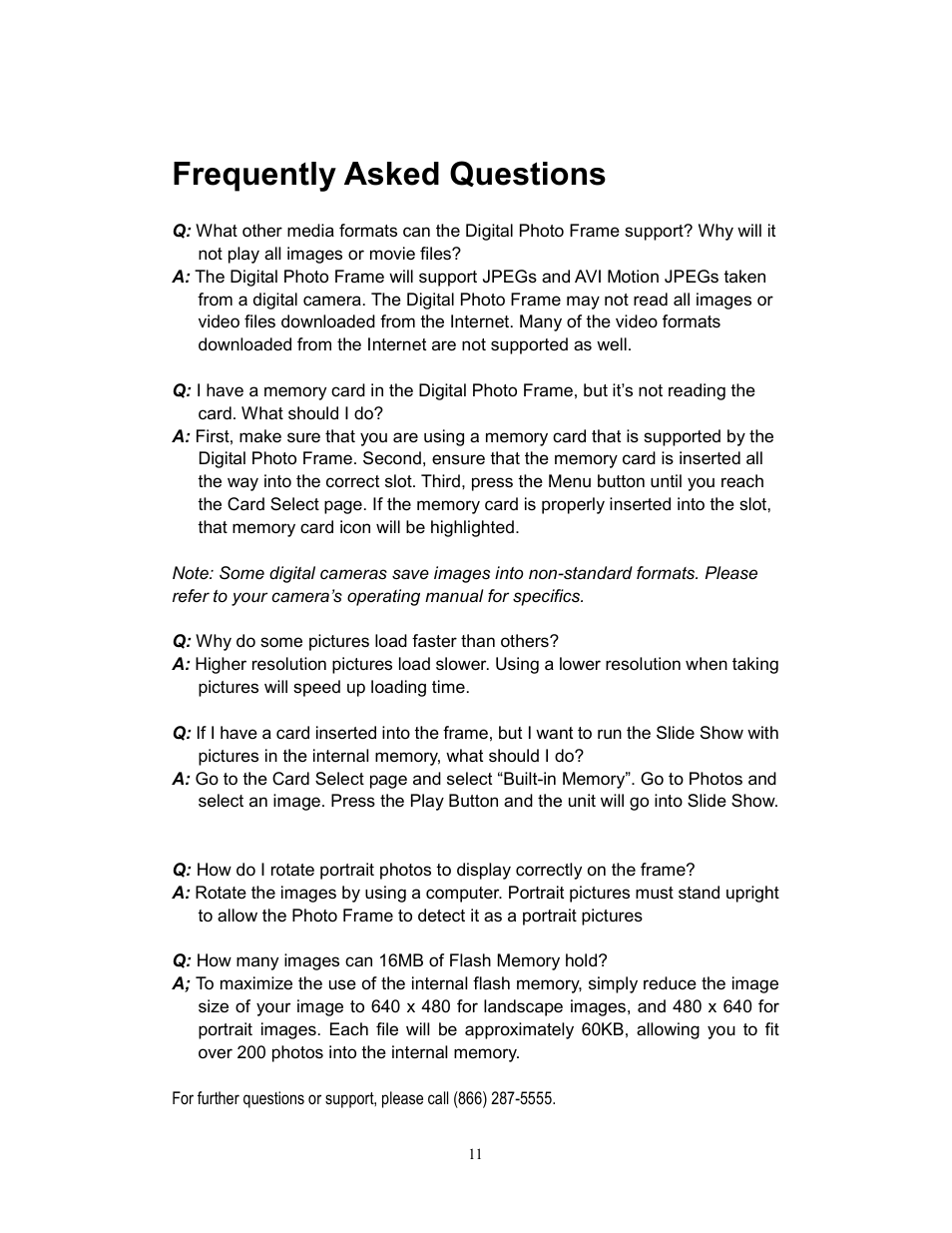 Frequently asked questions | Westinghouse DPF-0701 User Manual | Page 12 / 18