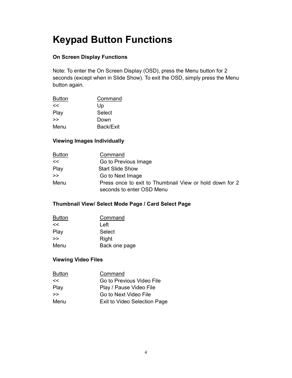 Keypad button functions | Westinghouse DPF-0701 User Manual | Page 5 / 18