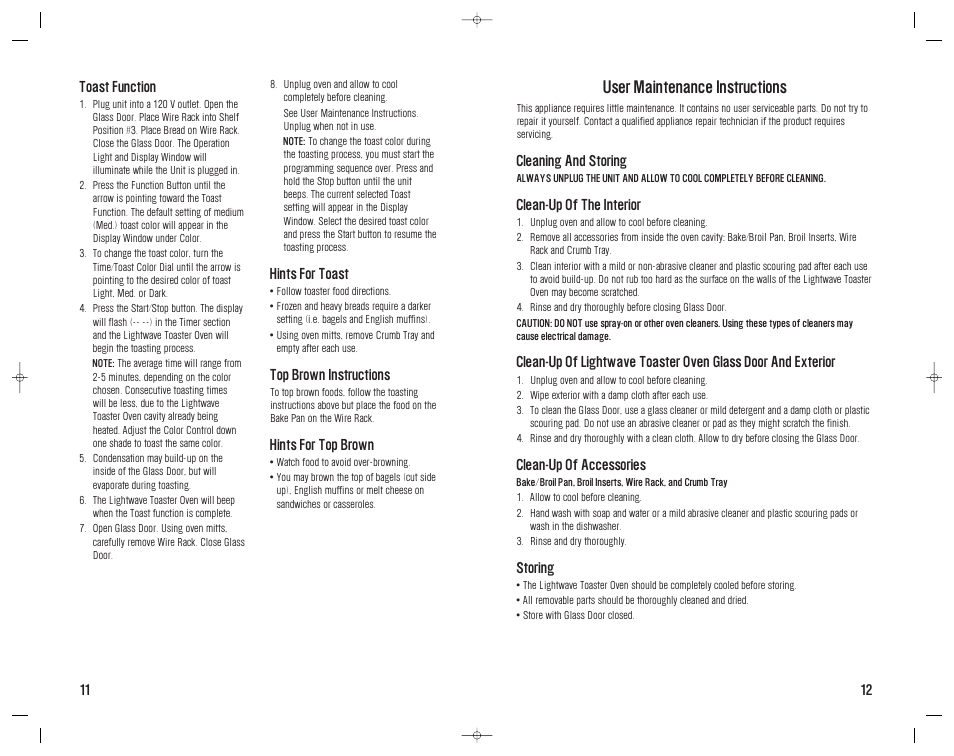 User maintenance instructions | Westinghouse WST3028 User Manual | Page 12 / 20