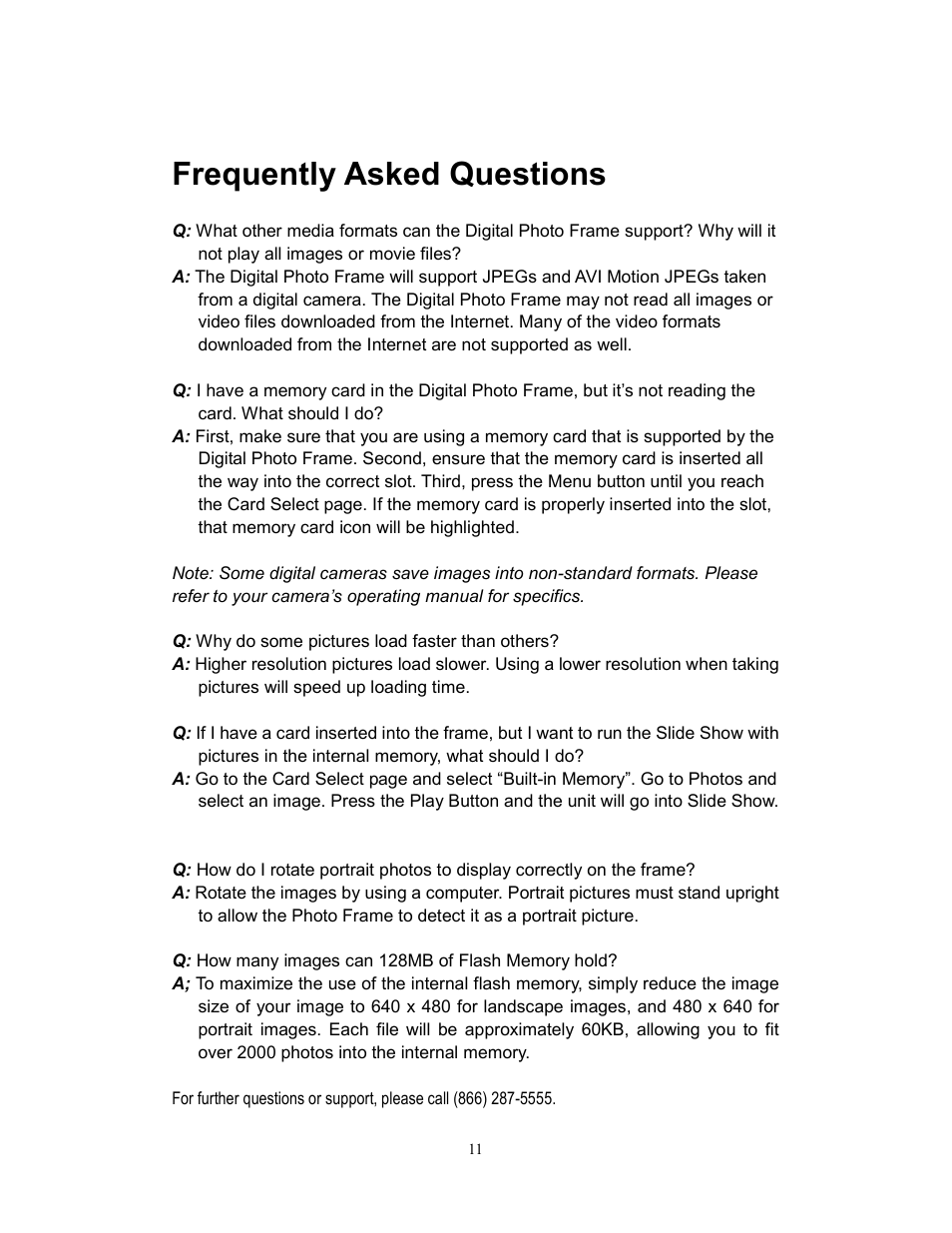 Frequently asked questions | Westinghouse DPF-0702 User Manual | Page 12 / 48