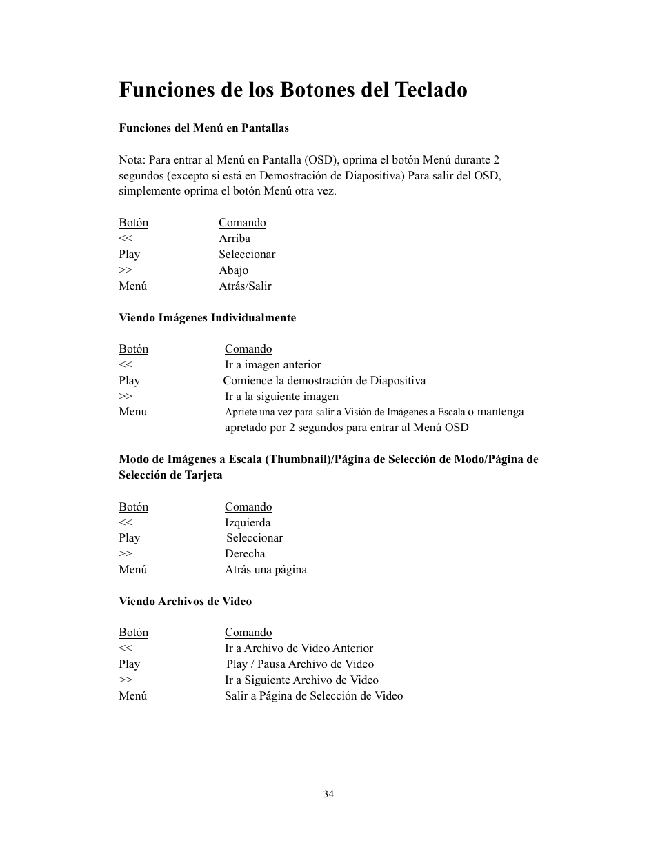 Funciones de los botones del teclado | Westinghouse DPF-0702 User Manual | Page 35 / 48