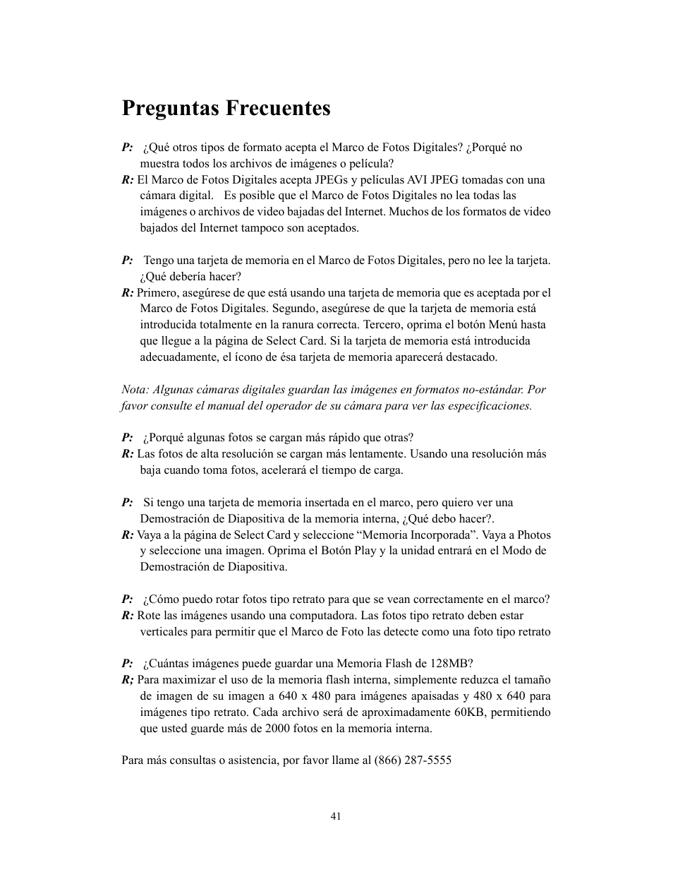 Preguntas frecuentes | Westinghouse DPF-0702 User Manual | Page 42 / 48