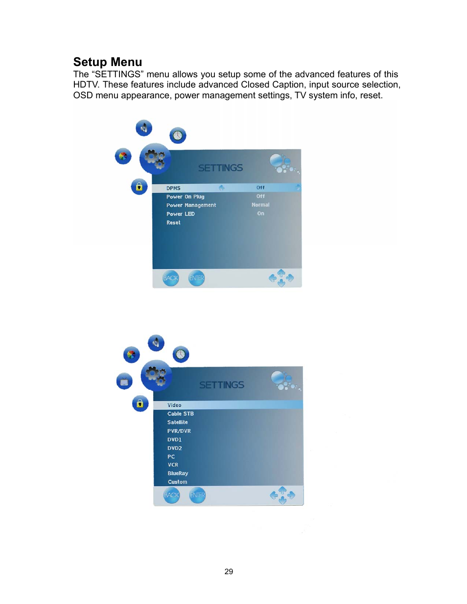 Setup menu | Westinghouse SK-16H120S User Manual | Page 31 / 46