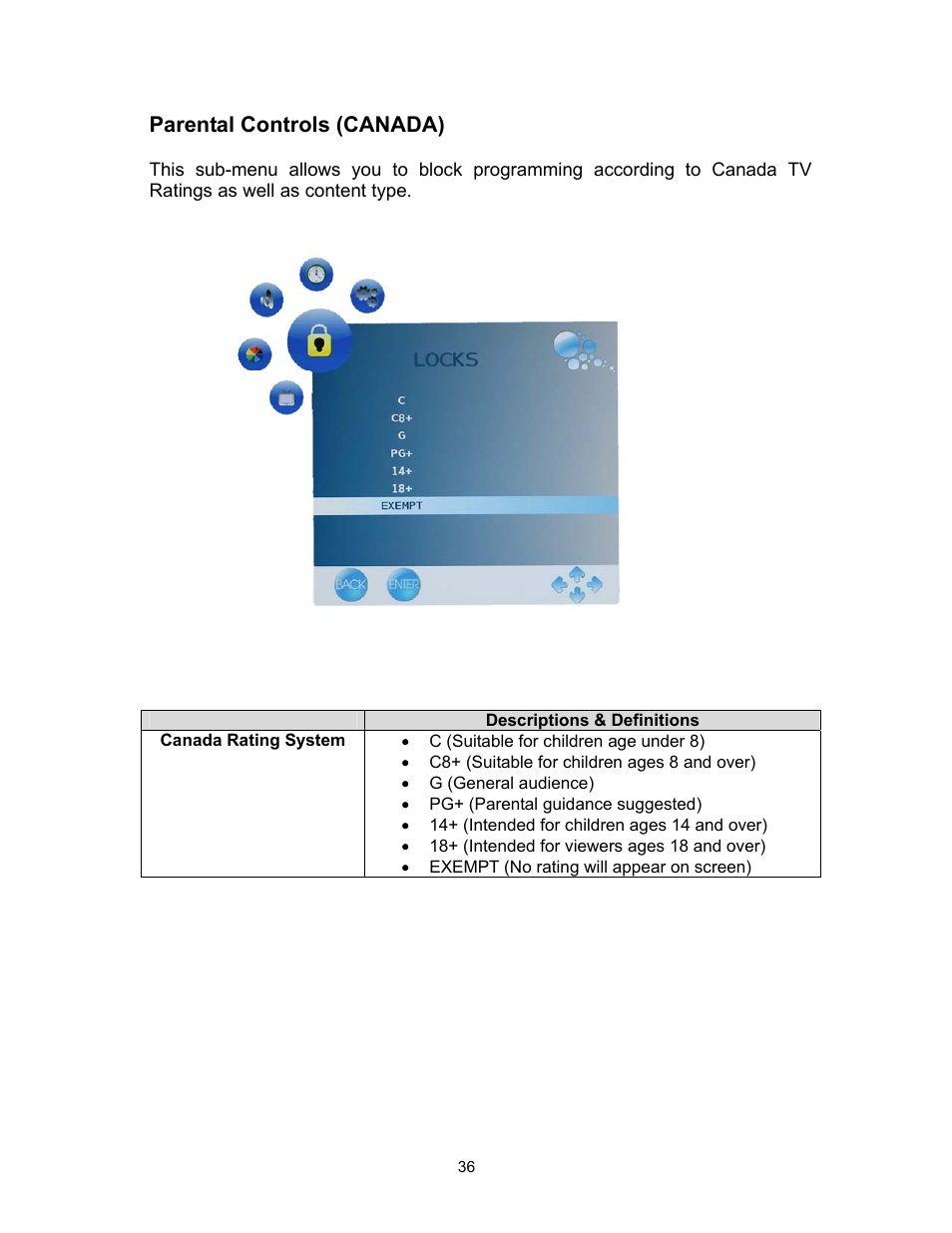 Parental controls (canada) | Westinghouse SK-16H120S User Manual | Page 38 / 46