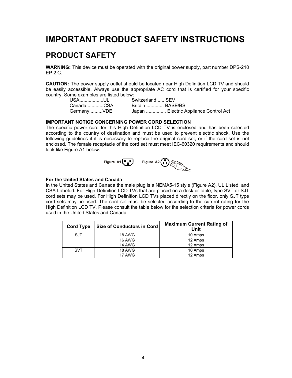 Important product safety instructions, Product safety | Westinghouse SK-16H120S User Manual | Page 6 / 46