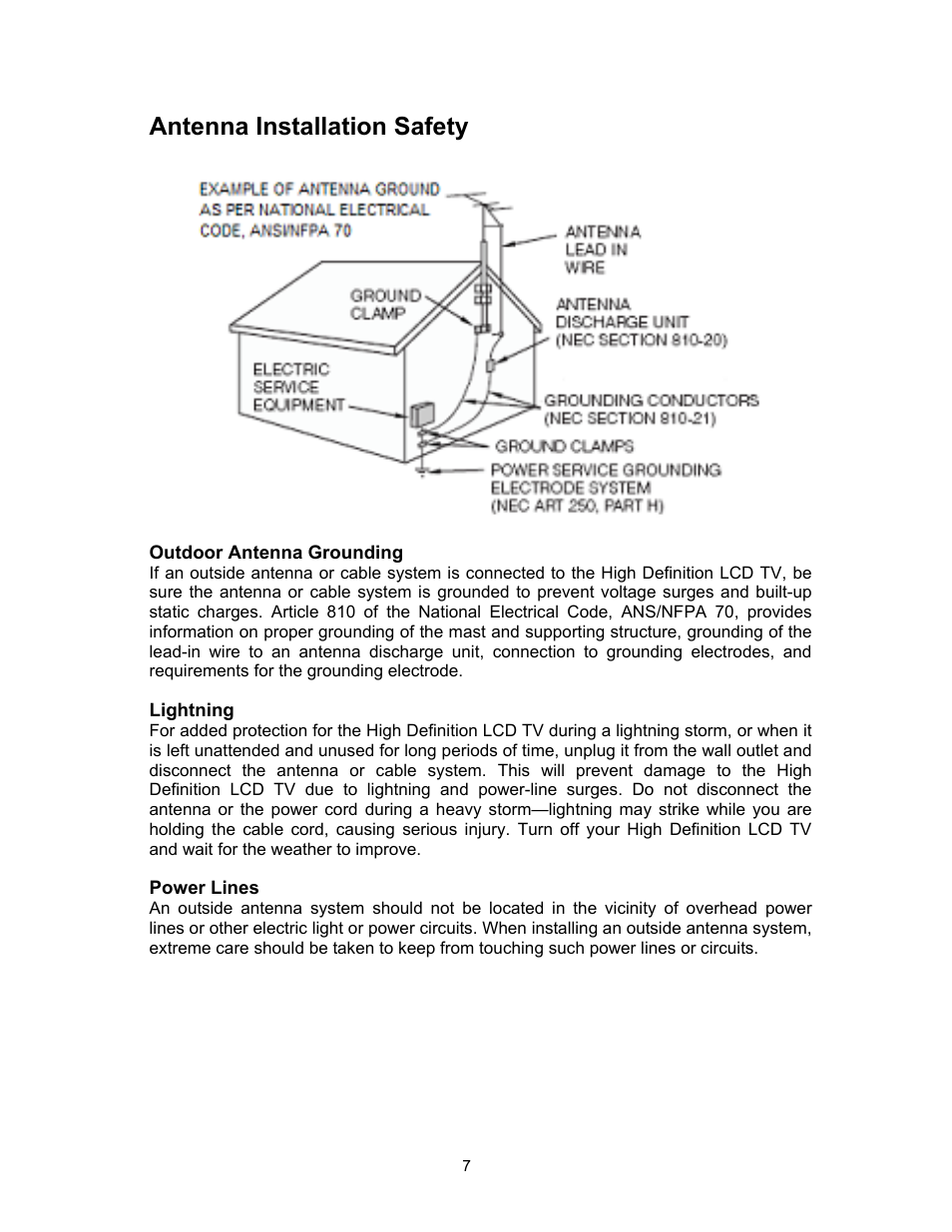 Antenna installation safety | Westinghouse SK-16H120S User Manual | Page 9 / 46