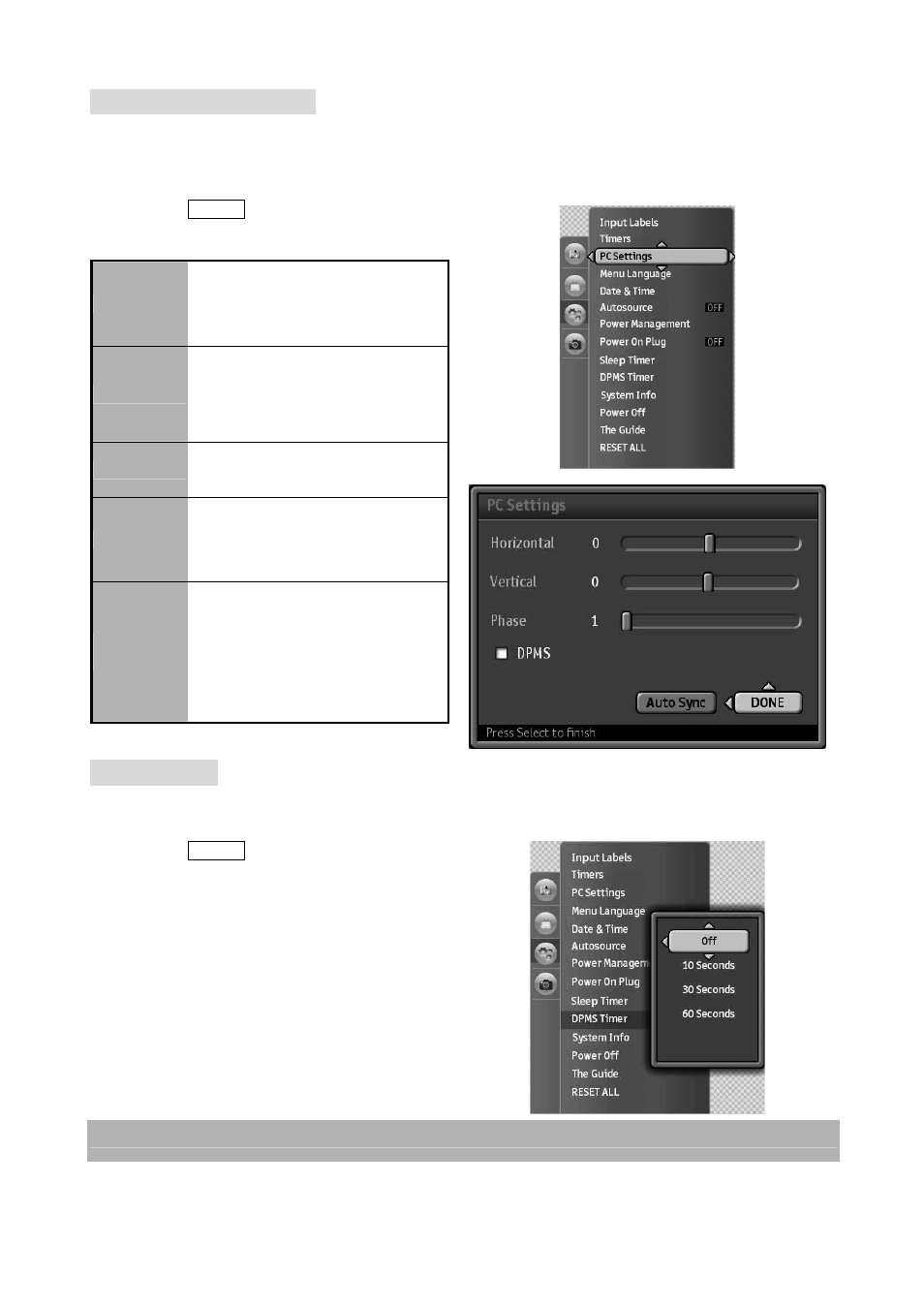 Adjusting pc settings, Dmps timer | Westinghouse VK-40F580D User Manual | Page 32 / 62