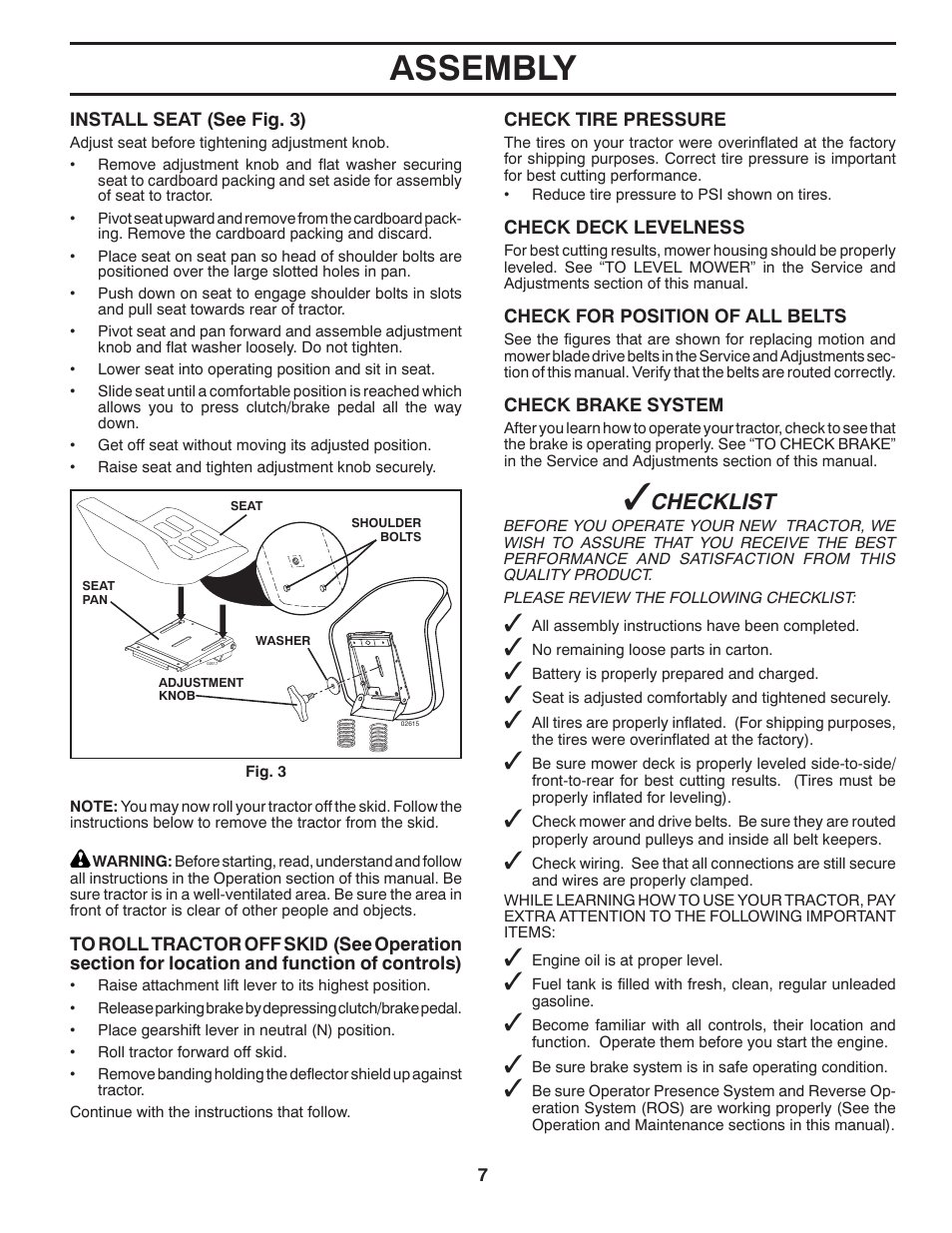 Assembly, Checklist | Weed Eater 960480001 User Manual | Page 7 / 28