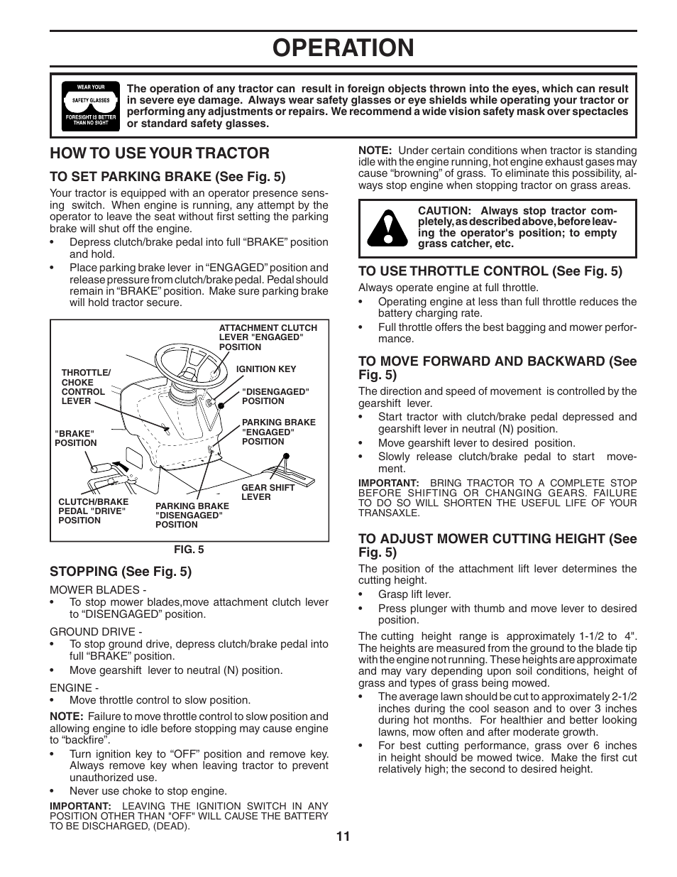 Operation, How to use your tractor | Weed Eater 191087 User Manual | Page 11 / 48