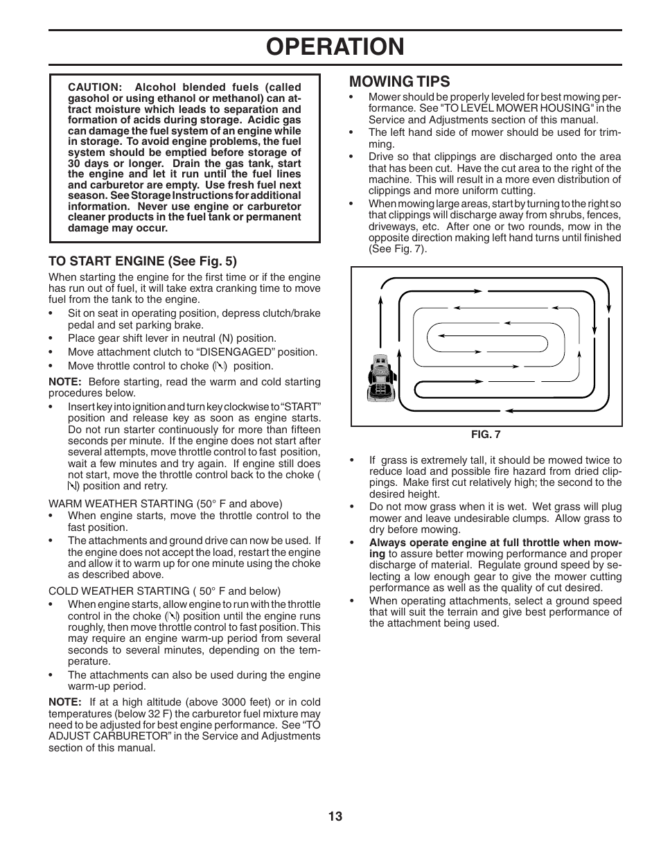 Operation, Mowing tips | Weed Eater 191087 User Manual | Page 13 / 48