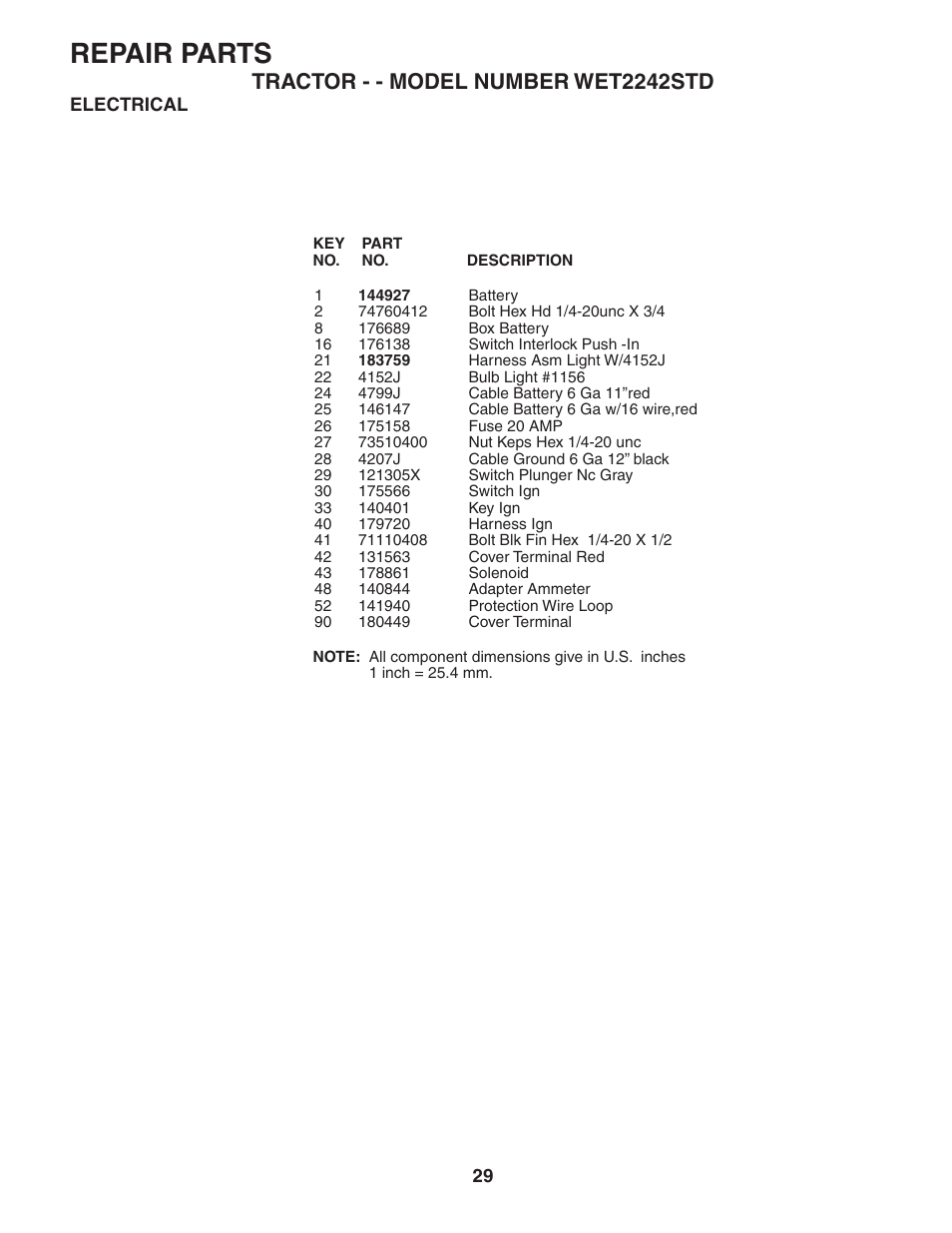 Repair parts | Weed Eater 191087 User Manual | Page 29 / 48