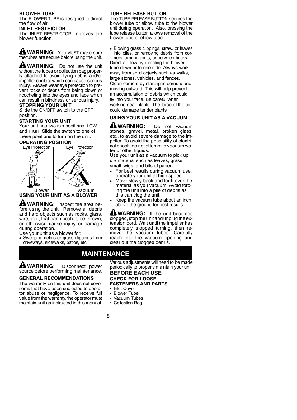 Maintenance | Weed Eater EBV 200W User Manual | Page 8 / 10