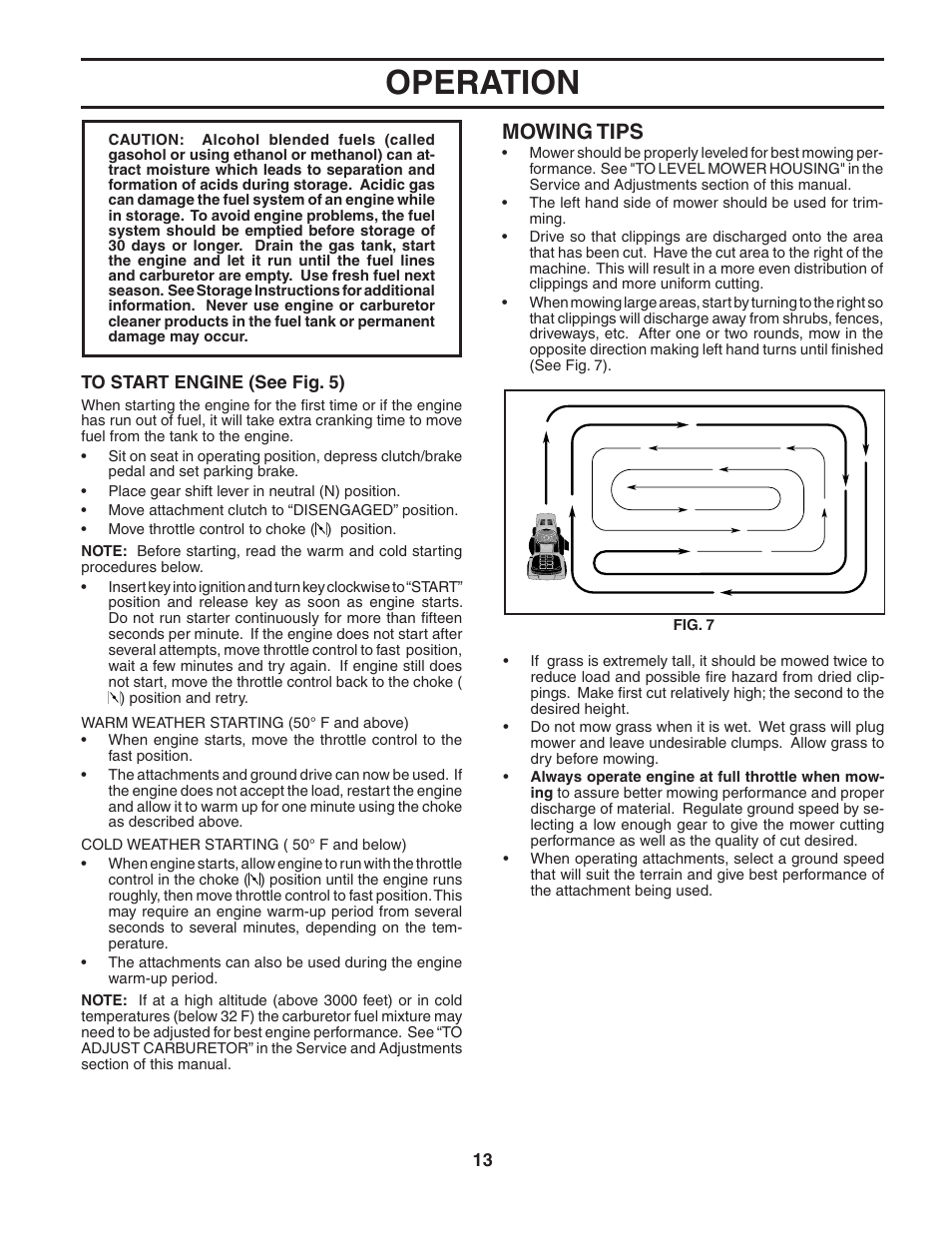 Operation, Mowing tips | Weed Eater 188313 User Manual | Page 13 / 48