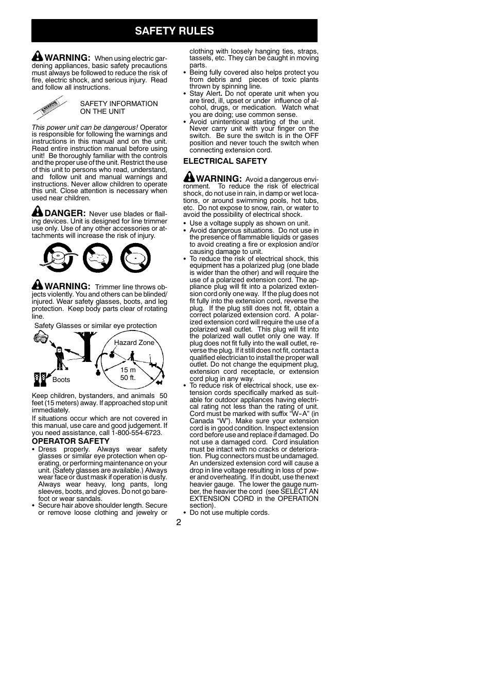 Safety rules, Warning, Danger | Weed Eater 245157 User Manual | Page 2 / 10
