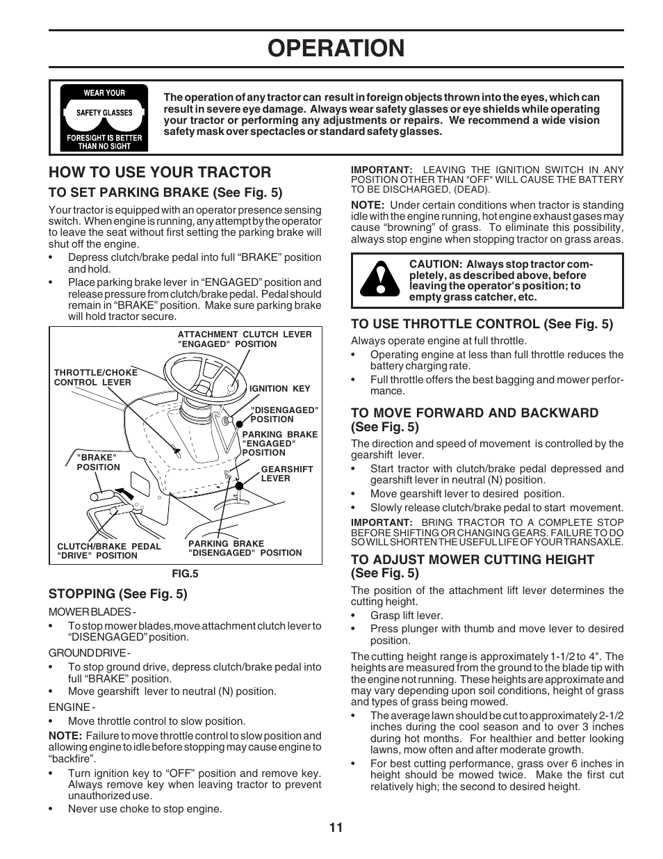 Operation, How to use your tractor | Weed Eater WE12538K User Manual | Page 11 / 48