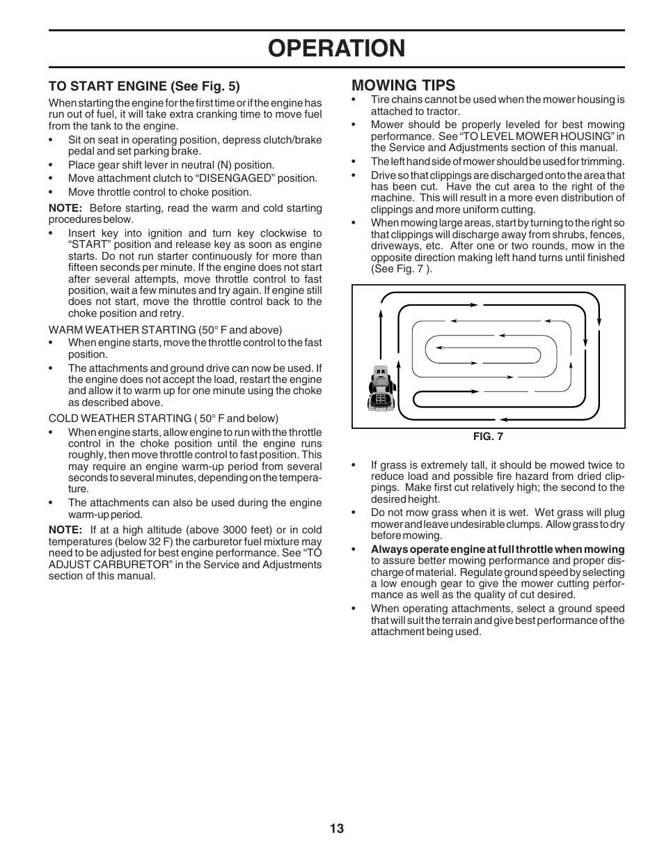 Operation, Mowing tips | Weed Eater WE12538K User Manual | Page 13 / 48