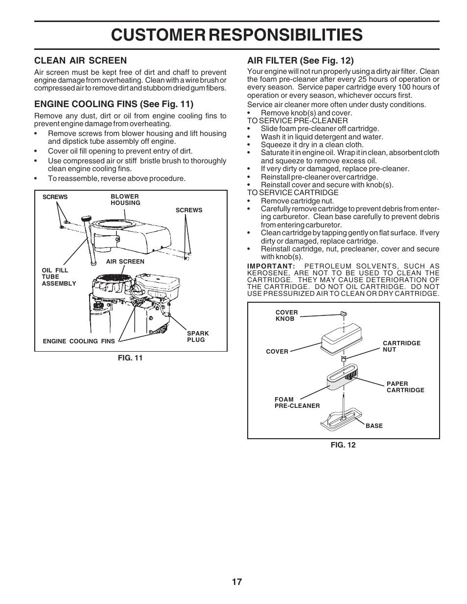 Customer responsibilities | Weed Eater WE12538K User Manual | Page 17 / 48