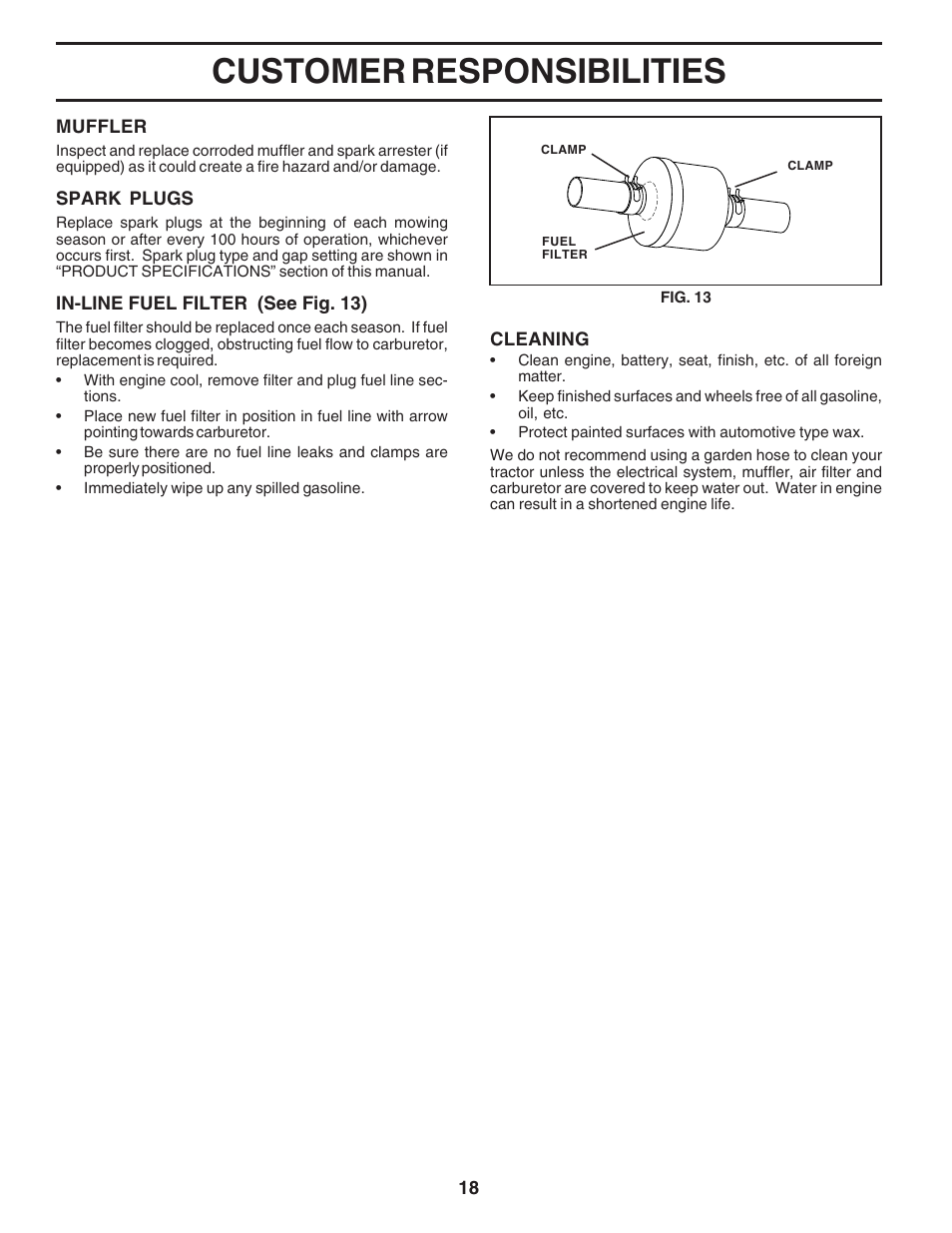Customer responsibilities | Weed Eater WE12538K User Manual | Page 18 / 48