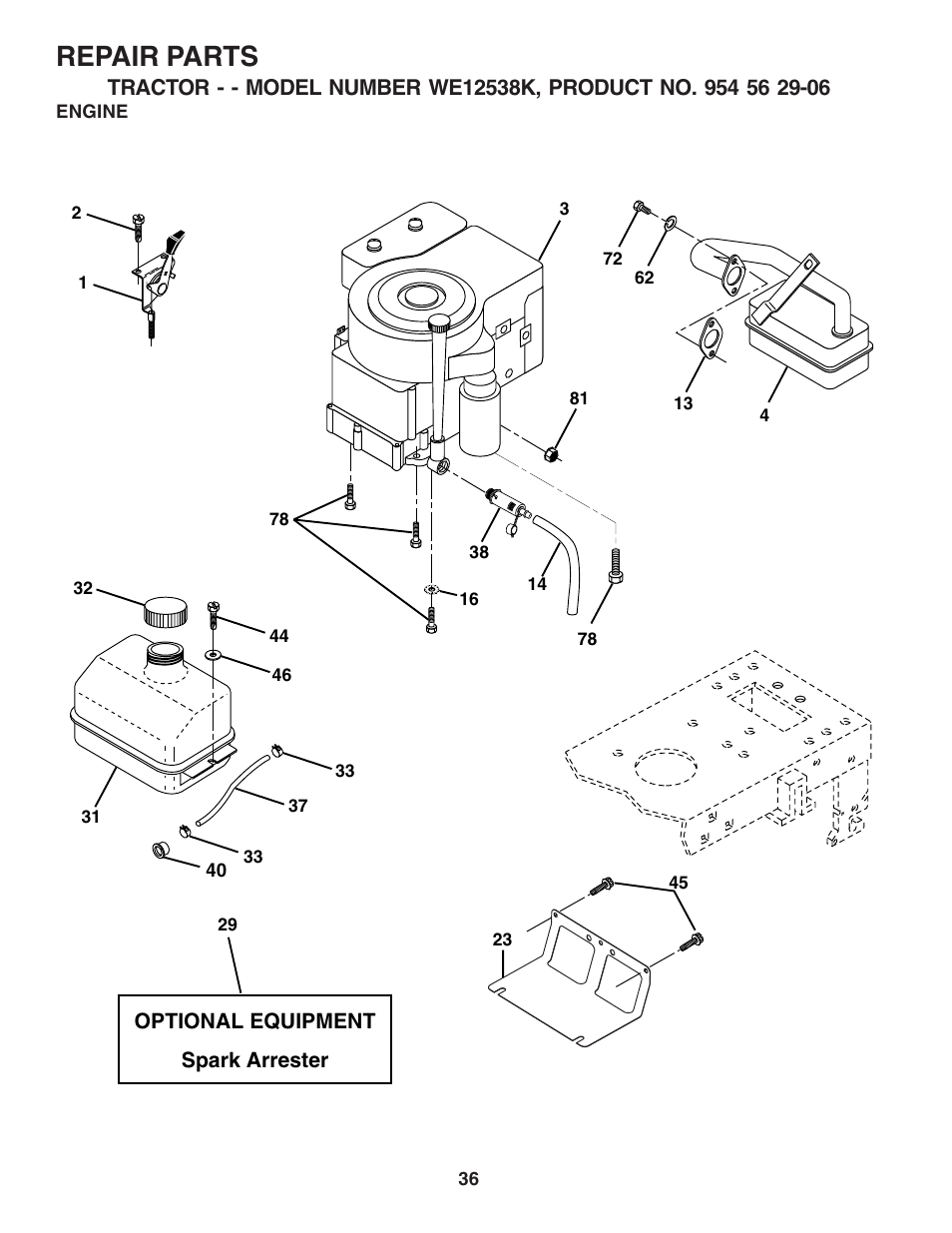Repair parts | Weed Eater WE12538K User Manual | Page 36 / 48
