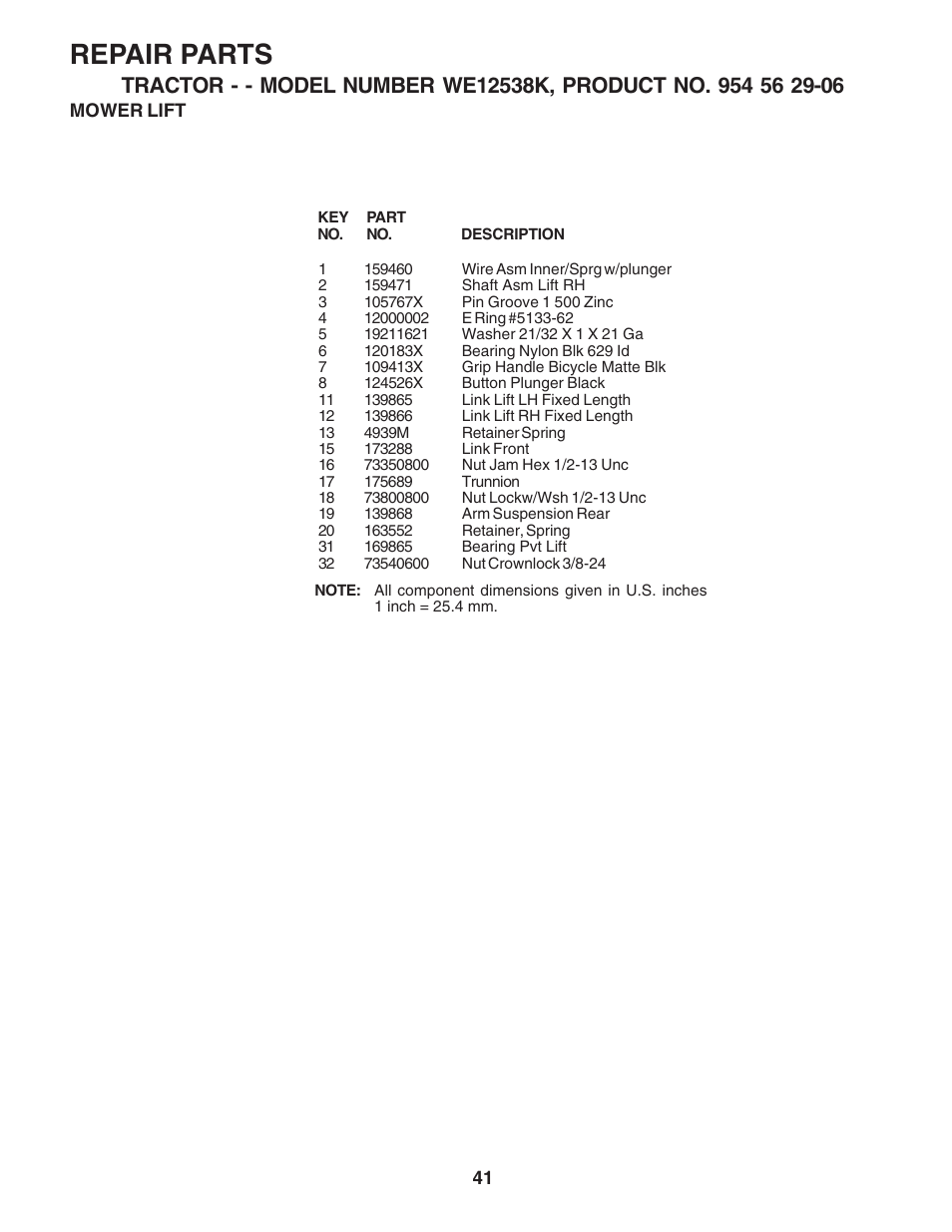 Repair parts | Weed Eater WE12538K User Manual | Page 41 / 48