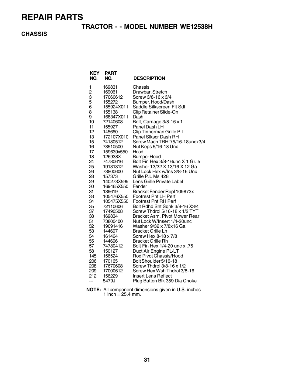 Repair parts | Weed Eater 176840 User Manual | Page 31 / 48