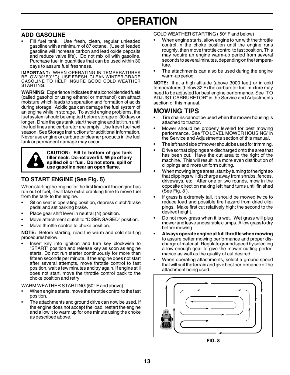 Operation, Mowing tips | Weed Eater 180530 User Manual | Page 13 / 48