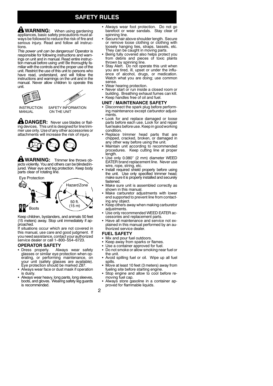 Safety rules, Warning, Danger | Weed Eater MX550 User Manual | Page 2 / 12