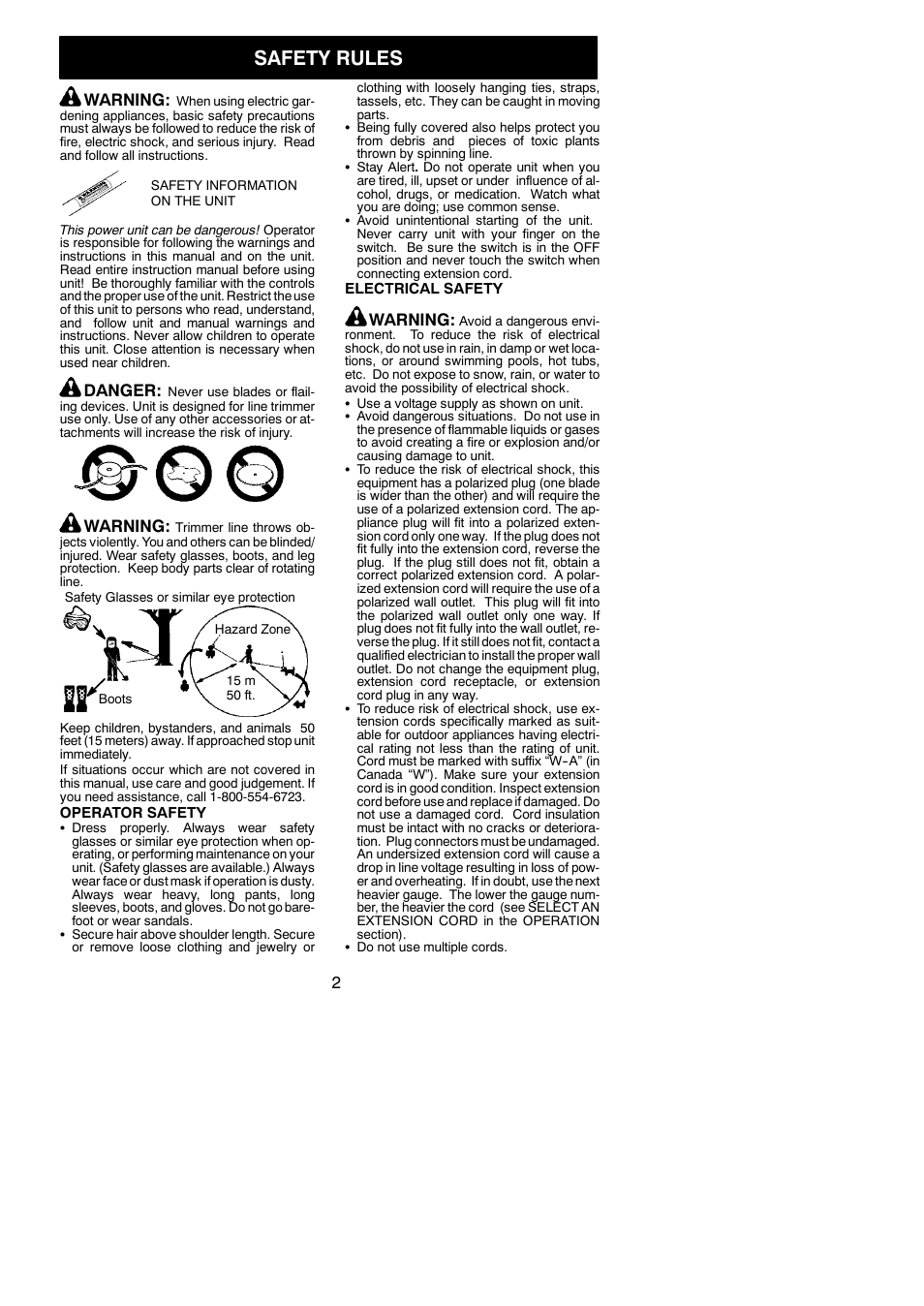 Safety rules, Warning, Danger | Weed Eater 952711711 User Manual | Page 2 / 9