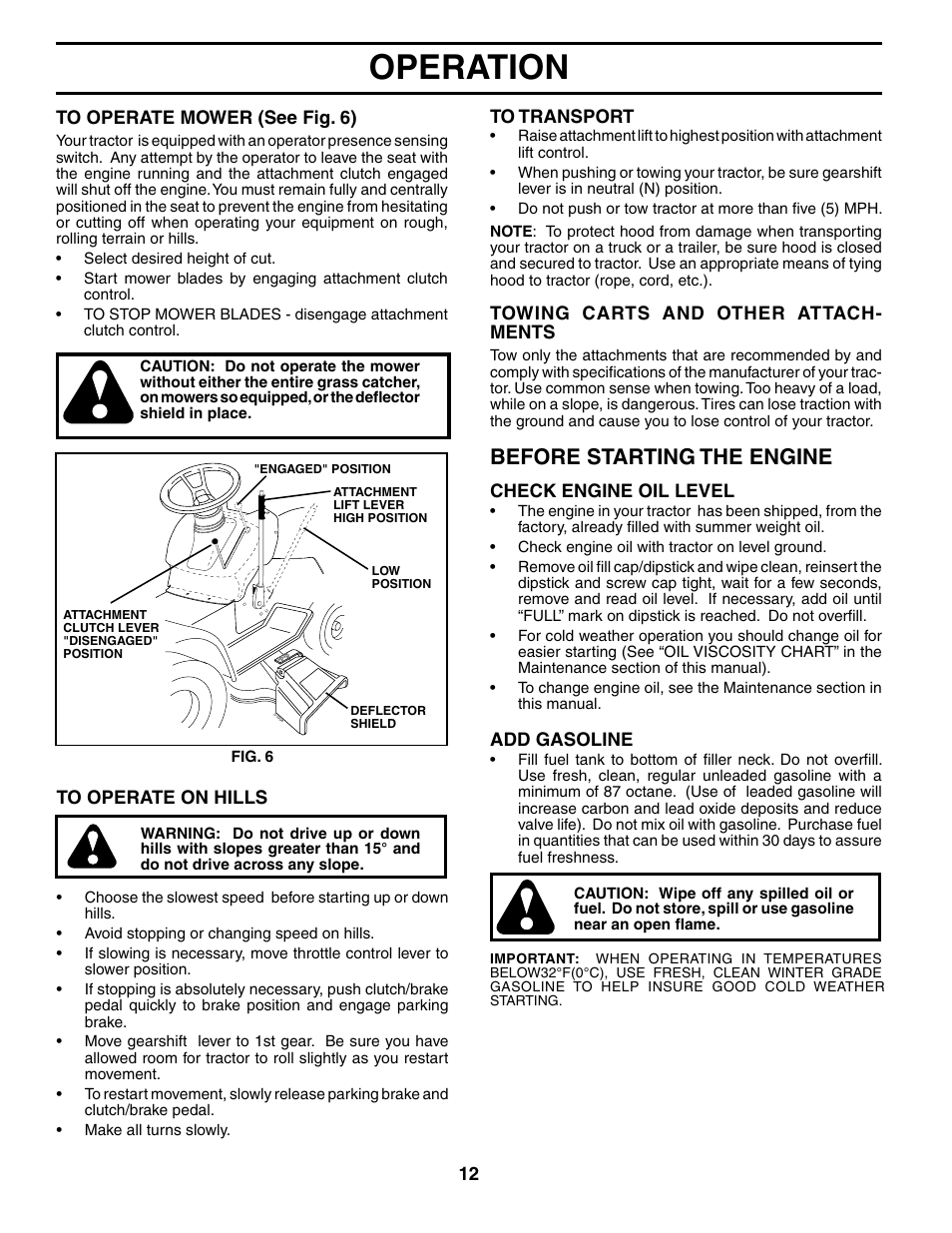 Operation, Before starting the engine | Weed Eater WET1742STB User Manual | Page 12 / 30