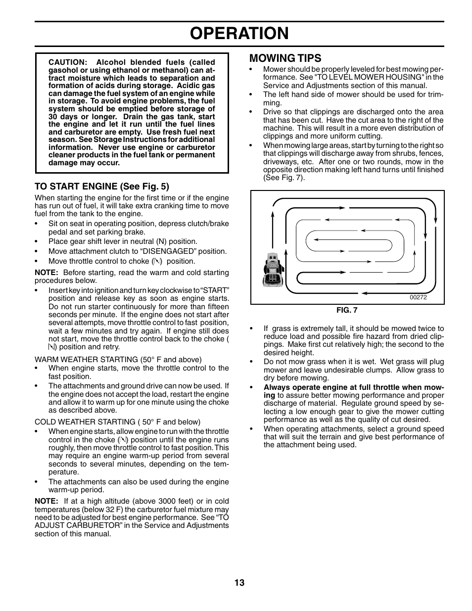 Operation, Mowing tips | Weed Eater WET1742STB User Manual | Page 13 / 30