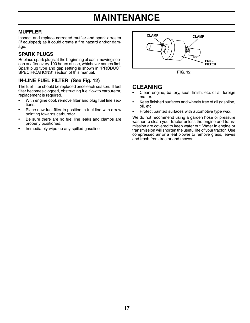 Maintenance, Cleaning | Weed Eater WET1742STB User Manual | Page 17 / 30