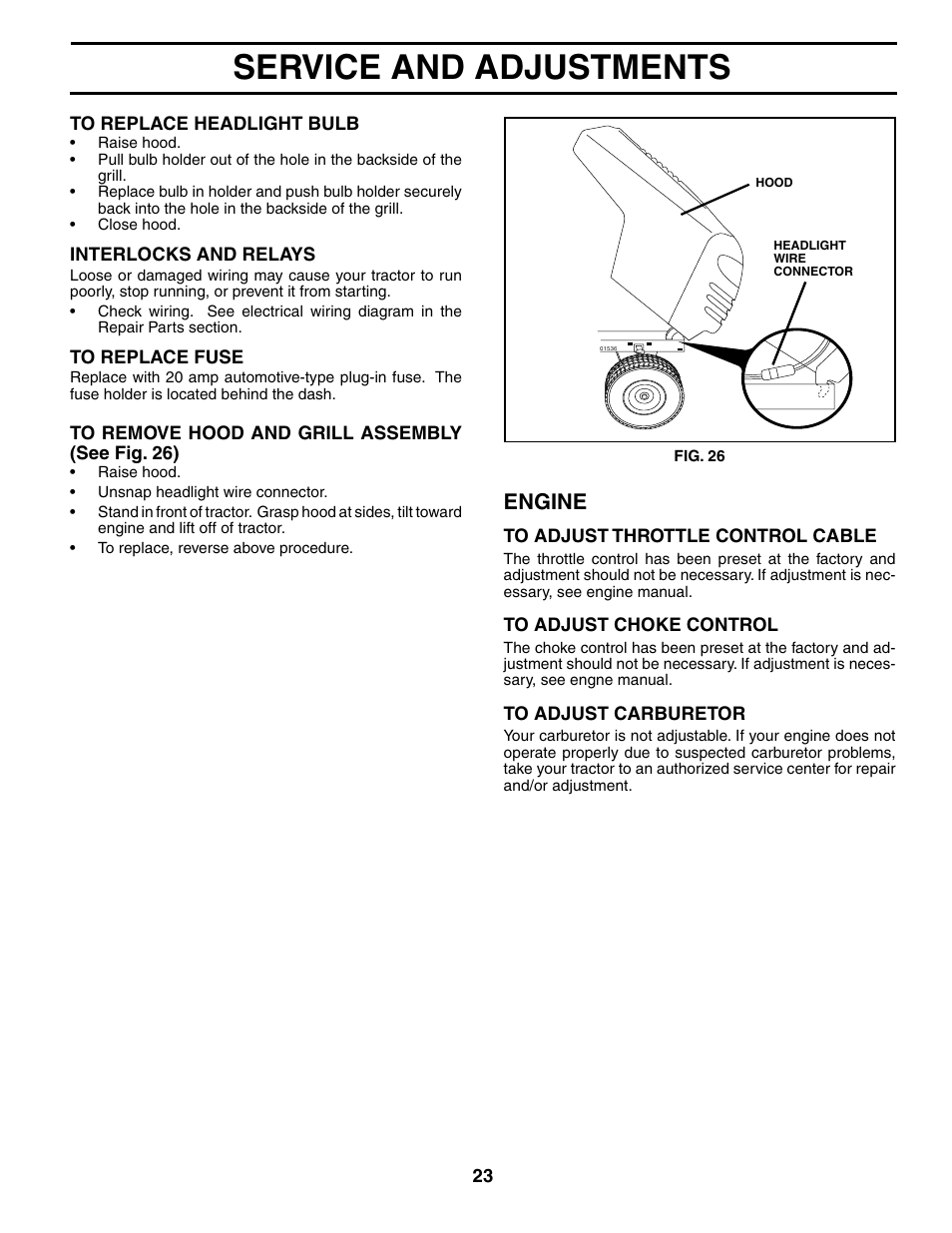 Service and adjustments, Engine | Weed Eater WET1742STB User Manual | Page 23 / 30