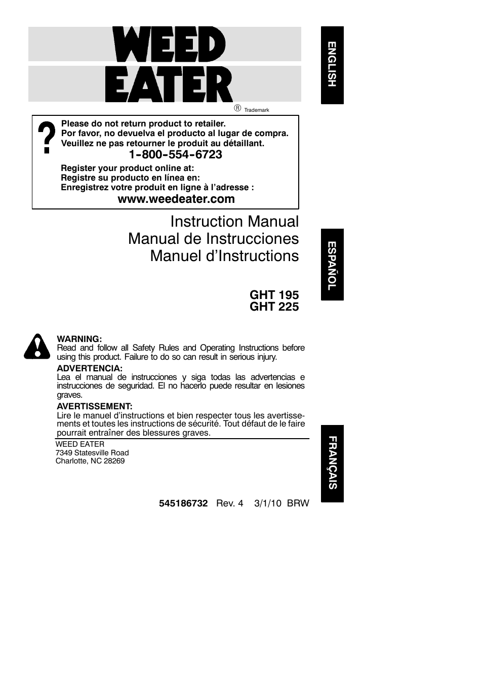 Weed Eater 952711803 User Manual | 11 pages