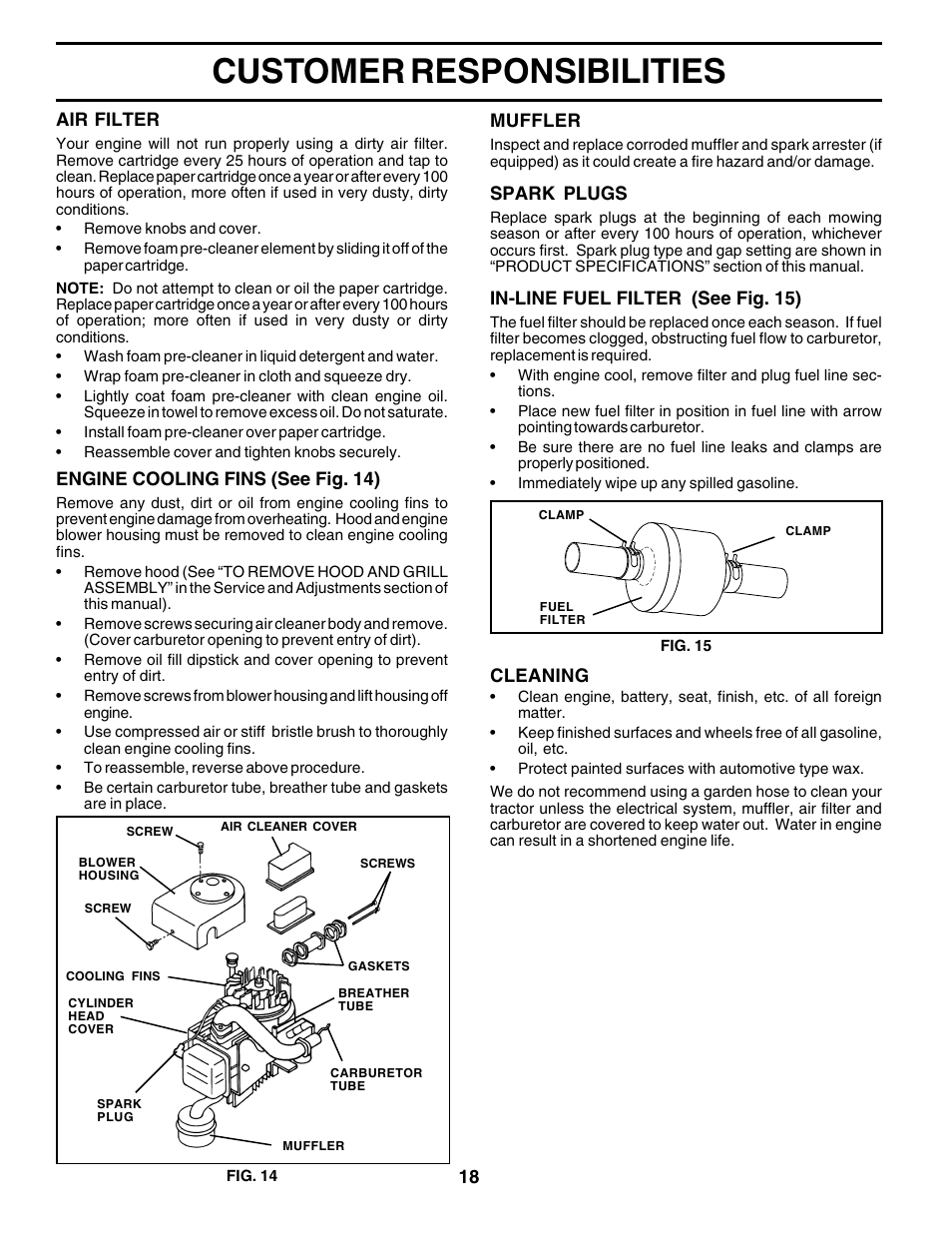 Customer responsibilities | Weed Eater S165H42D User Manual | Page 18 / 44