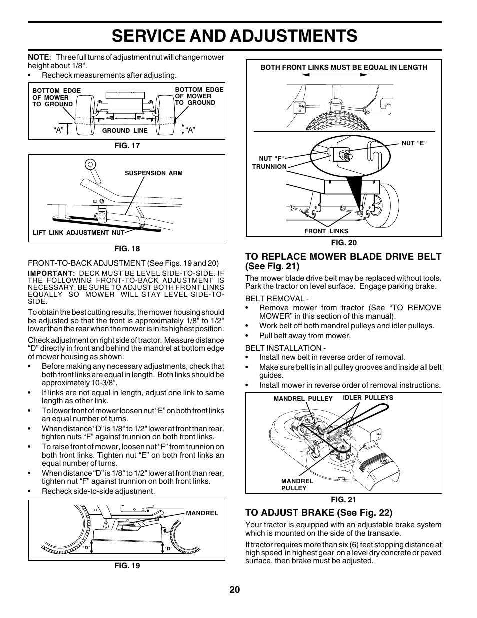 Service and adjustments | Weed Eater S165H42D User Manual | Page 20 / 44
