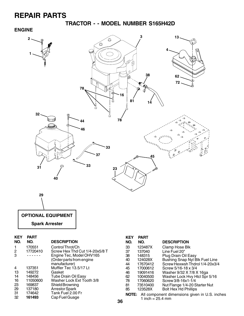 Repair parts | Weed Eater S165H42D User Manual | Page 36 / 44
