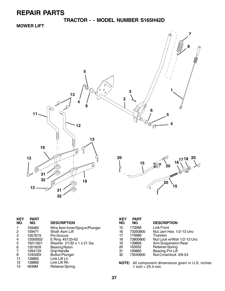 Repair parts | Weed Eater S165H42D User Manual | Page 37 / 44